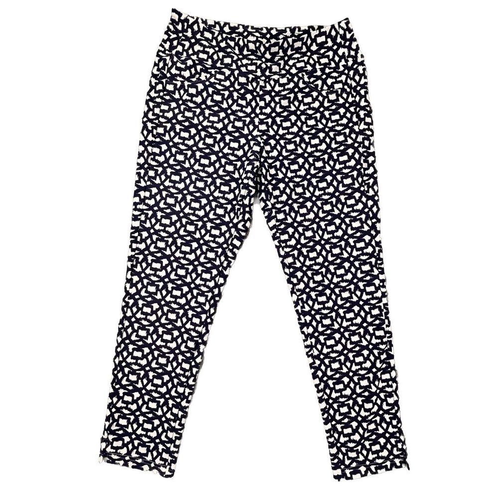 Aryeh Womans Navy‎ And White Geometric Capri Pants Size Small